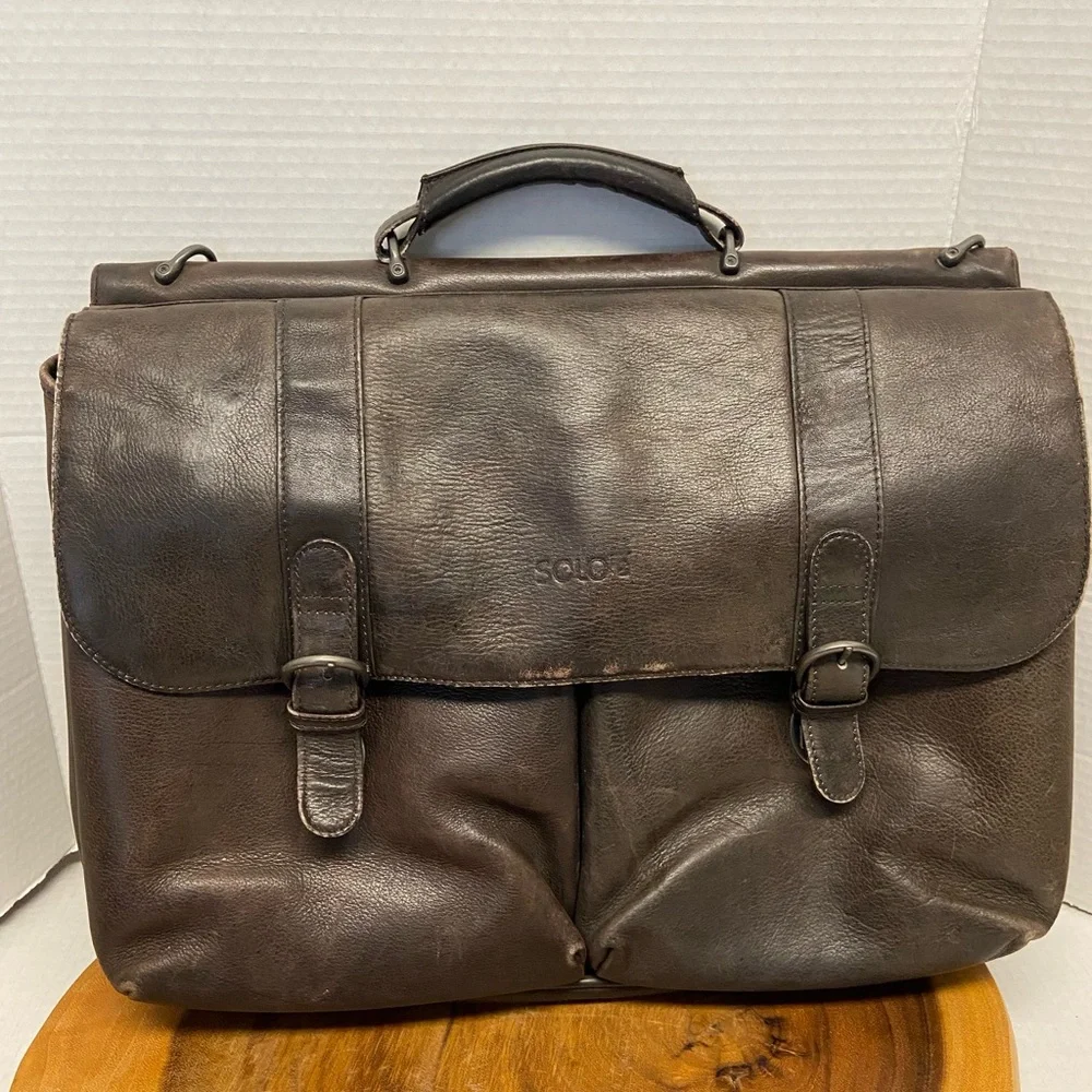 Solo New York Leather Laptop Briefcase Bag